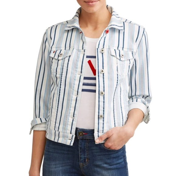 EV1 From Ellen Degneres White With Blue Stripes Women’s Denim Jacket Size XS - Picture 9 of 9